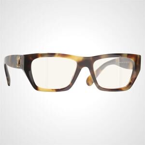 New CHANEL Eyeglasses Brown Gold Chain CC Rectangle 52mm Rx-able